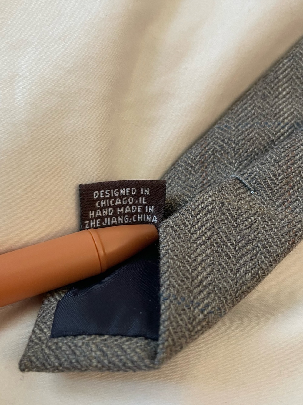 The Tie Bar Taupe Herringbone Wool Tie - Picture 7 of 7